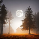 Detailed Moon Illuminates Misty Forest Scene