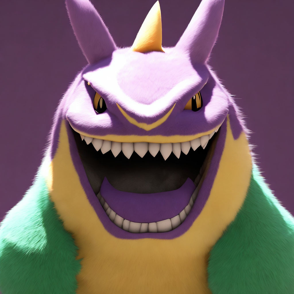 Smiling Nidorino Pokémon Close-Up on Purple Background