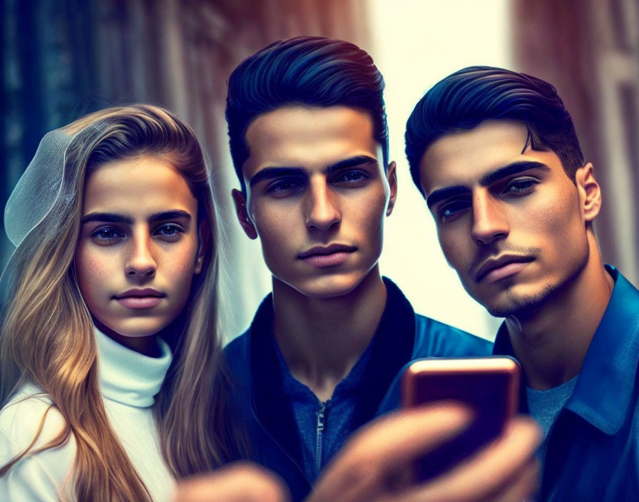 Stylized young adults posing together for a selfie