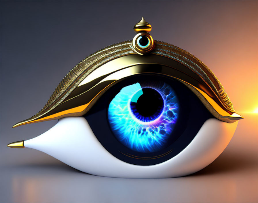 Stylized digital artwork of gold-accented eye with vibrant iris on gradient backdrop