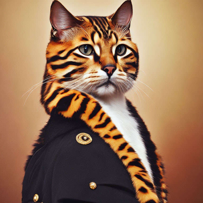 Person in Military Jacket with Tiger-Like Fur Pattern Cat Photoshop Design