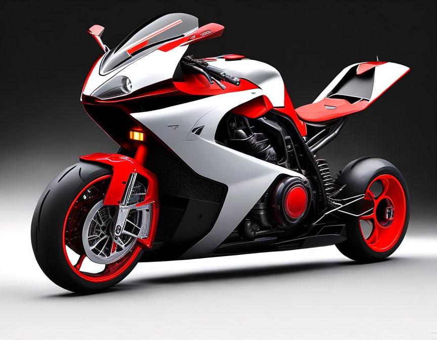 Modern White and Red Motorcycle with Aerodynamic Design