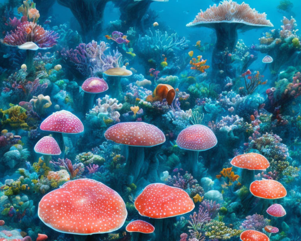 Colorful Coral Structures and Mushroom-like Organisms in Underwater Scene