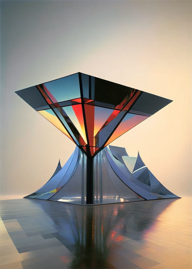 Geometric Reflective Sculpture with Warm Color Kaleidoscope