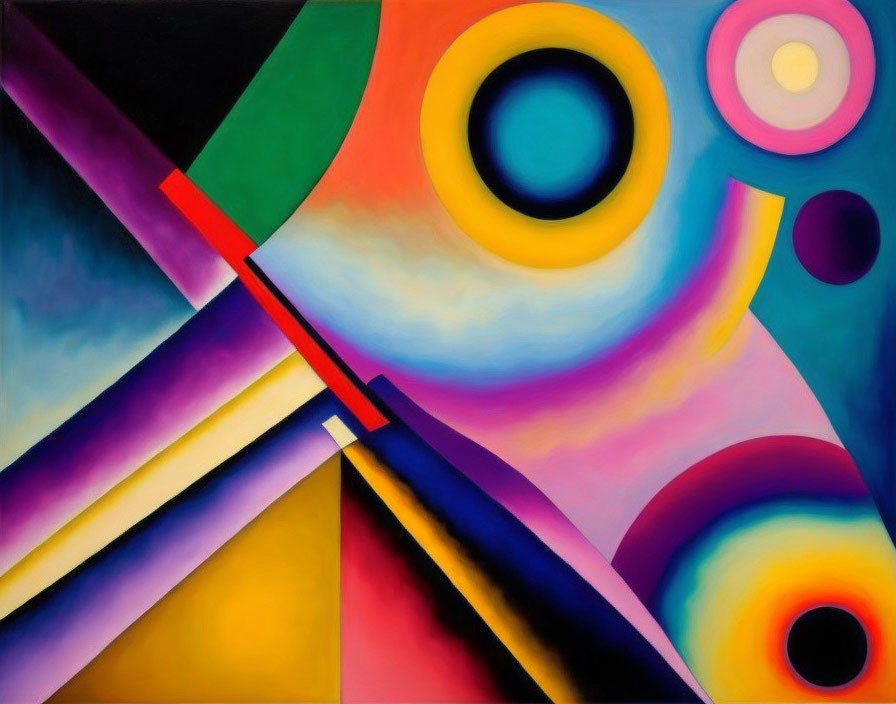 Vibrant Abstract Painting with Geometric Shapes & Intersecting Lines