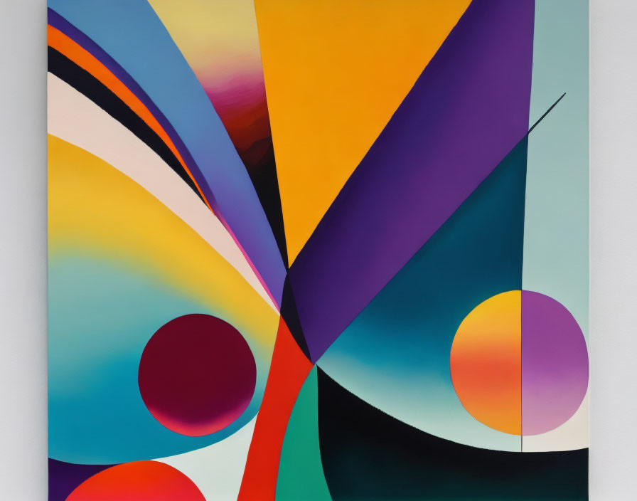 Colorful Abstract Painting with Intersecting Curves and Circles
