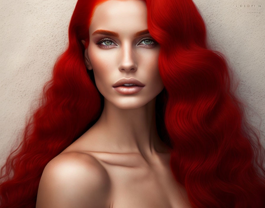 Vibrant red-haired woman with fair skin and green eyes portrait