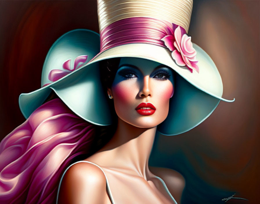 Illustration of woman with dramatic makeup and large brimmed hat.