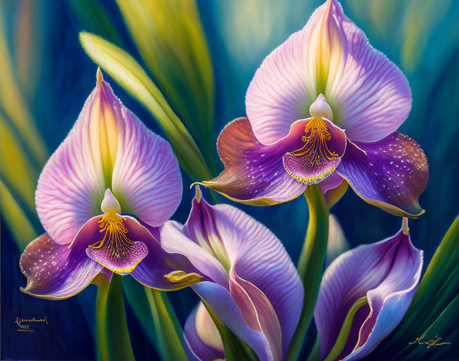 Detailed Purple and Pink Orchids in Vibrant Painting