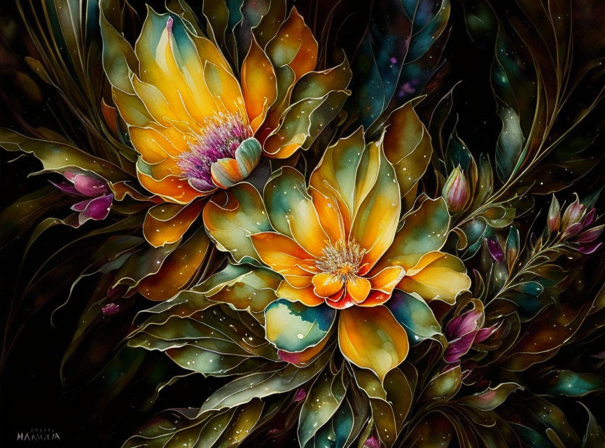 Colorful Stylized Flower Painting with Intricate Details
