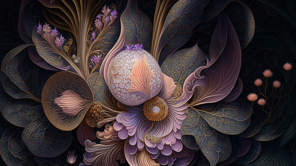 Intricate Purple, Gold, and Brown Floral Patterns and Textures