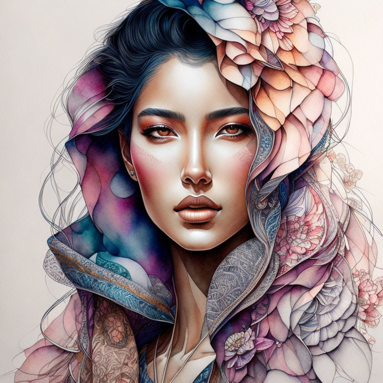Colorful Floral Patterns Enhance Woman Portrait