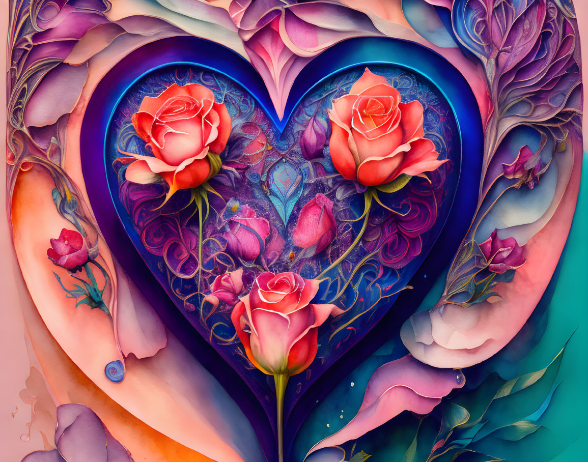 Colorful Heart-Shaped Rose Design with Intricate Details