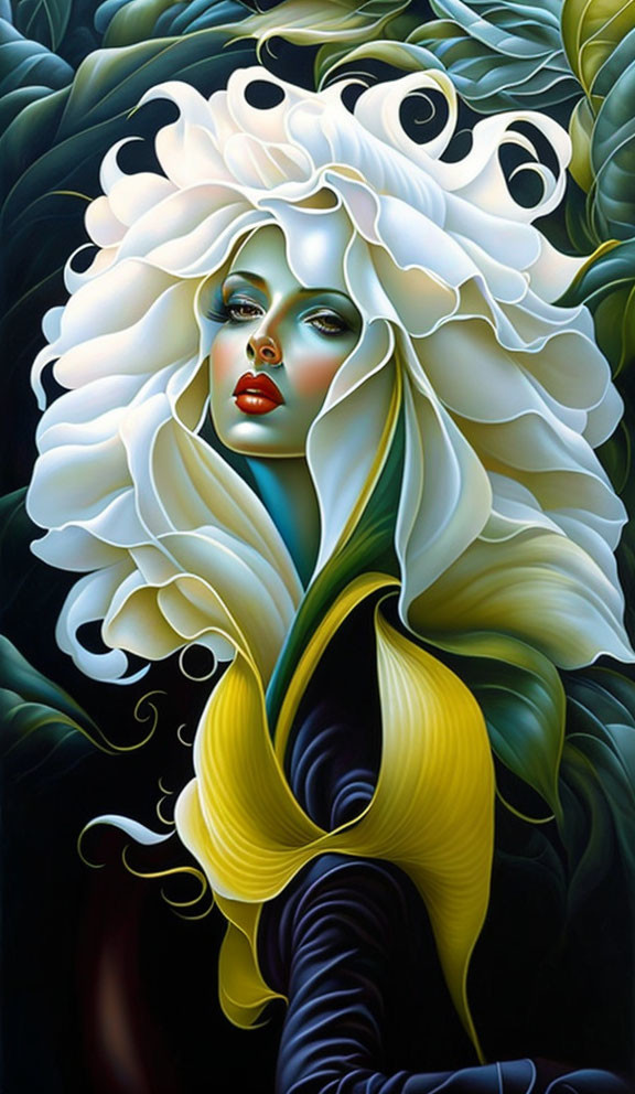 Stylized image of woman merged with white and yellow flower