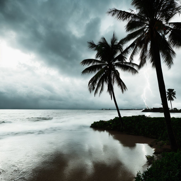 Stormy Seascape: Dark Clouds, Swirling Waves, Lightning