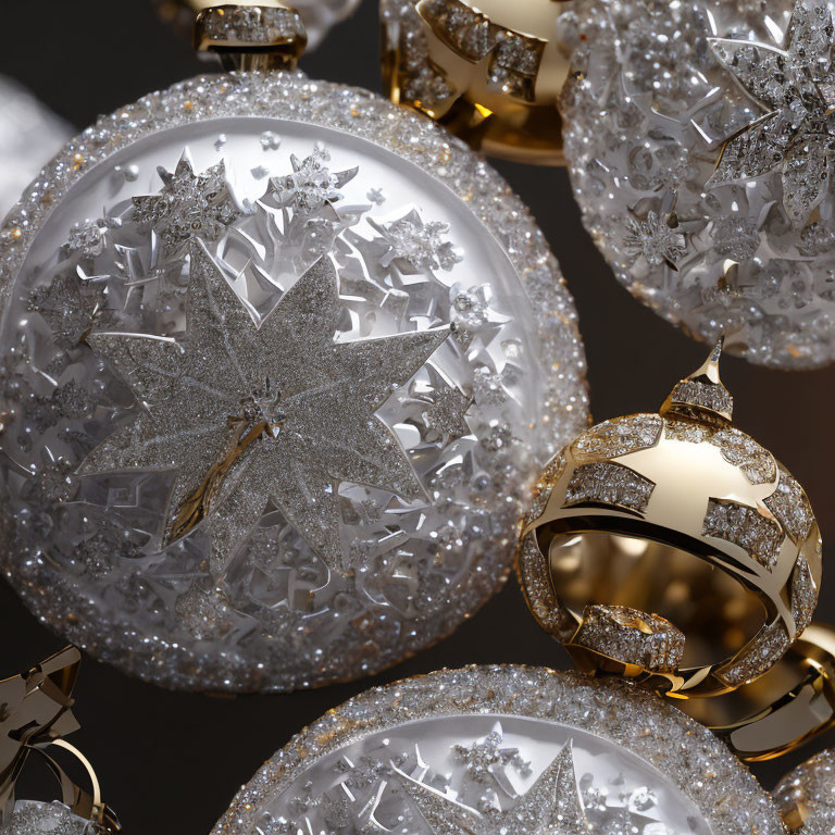 Shiny Silver and Gold Christmas Baubles with Star Patterns