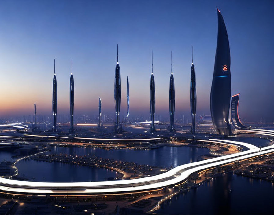 Scifi futuristic kuwait city at night 