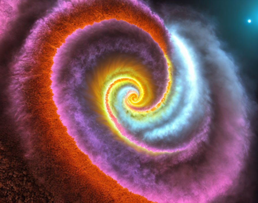 Colorful Spiral Galaxy in Orange and Purple on Starry Background