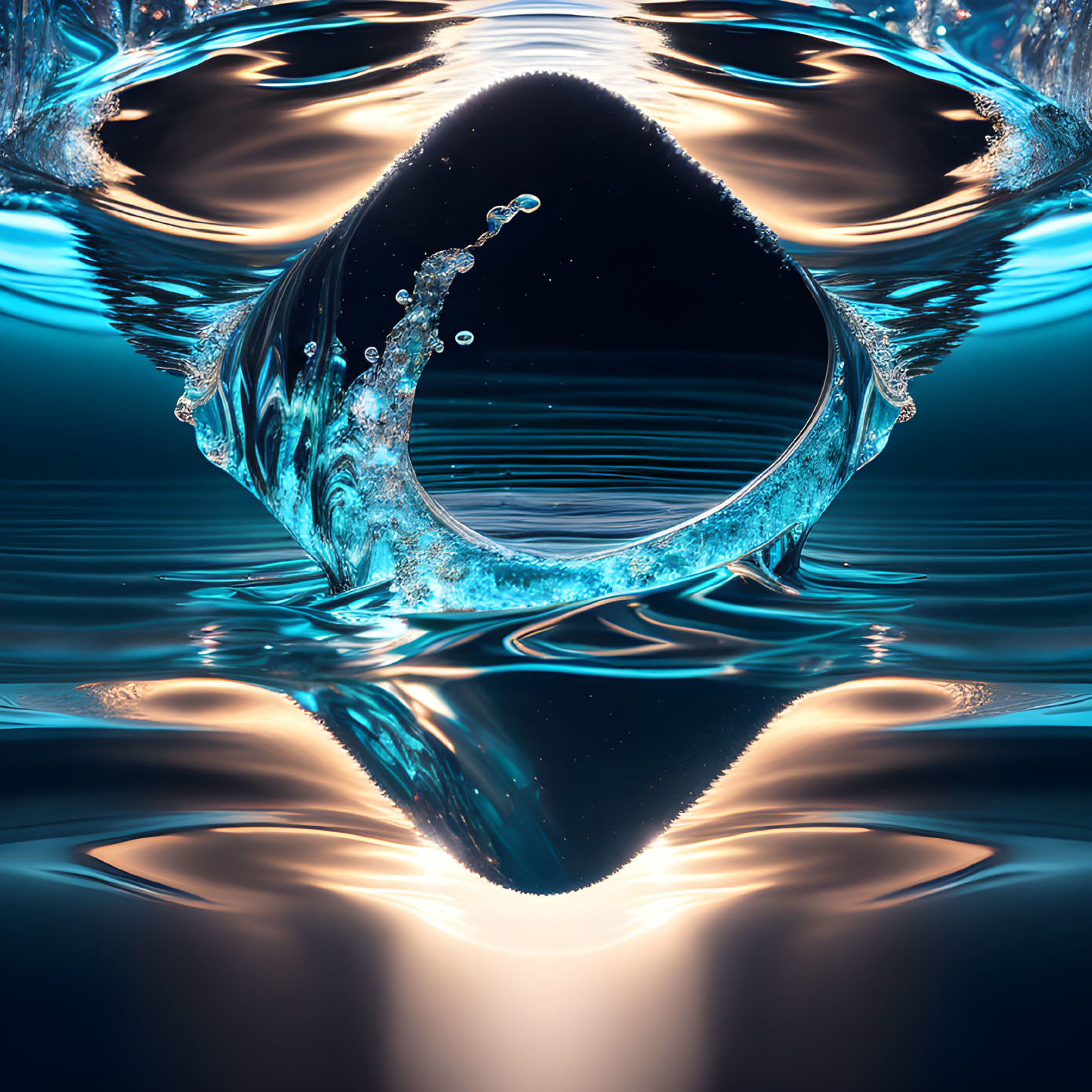 Symmetrical water splash with droplet in high-definition capture