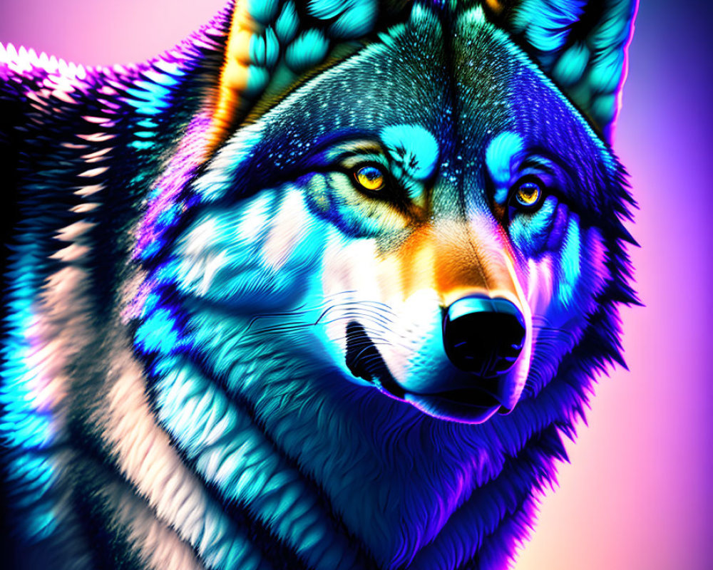Colorful Neon Wolf Art on Gradient Background