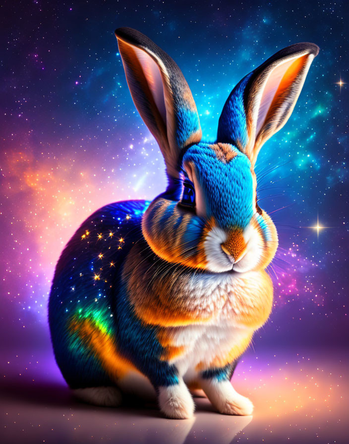 Colorful Cosmic Galaxy Pattern Rabbit Art in Starry Space Background