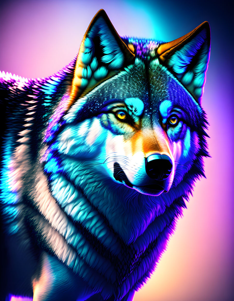 Colorful Neon Wolf Art on Gradient Background
