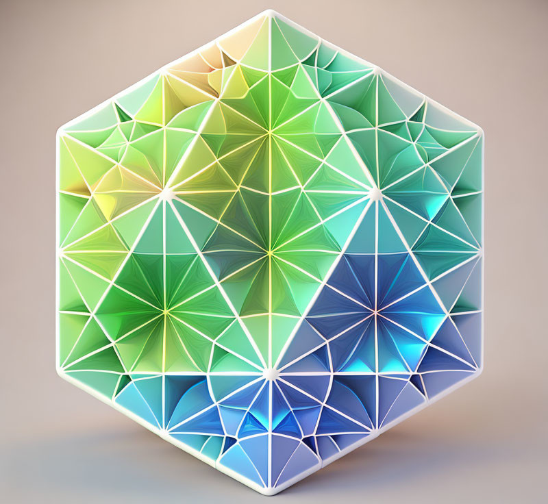 Colorful Icosahedron with Gemstone-Like Faceted Surface Gradient