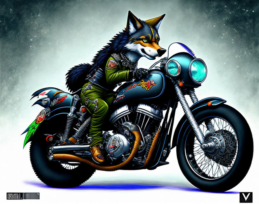 Detailed Fox Biker Artwork on Custom Motorcycle