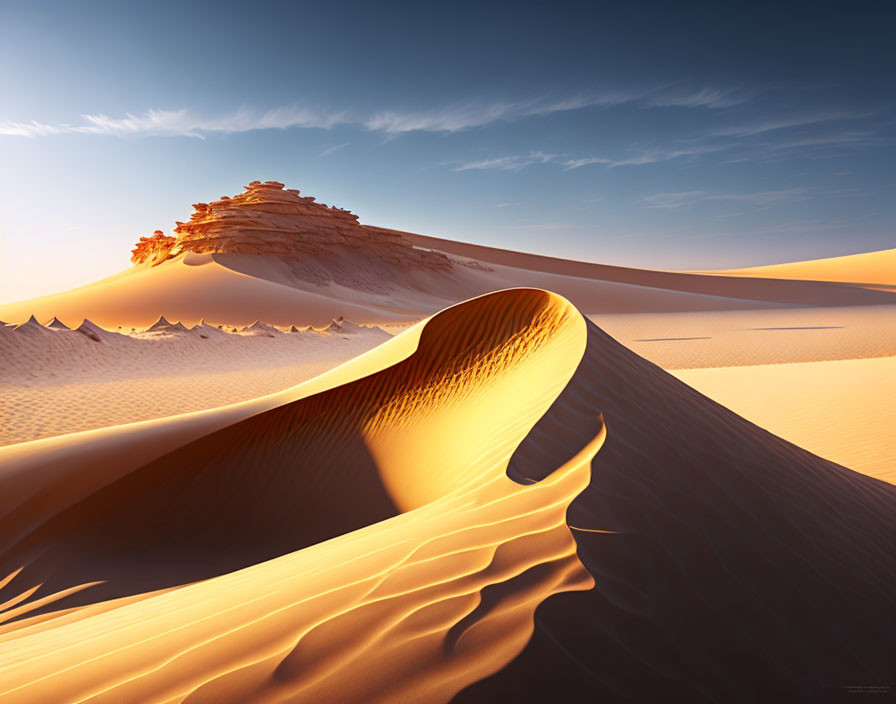 Tranquil Desert Landscape: Sand Dunes at Sunrise/Sunset