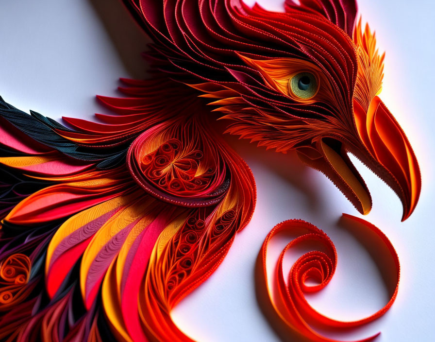 Detailed Quilled Paper Art of Vibrant Bird Feathers