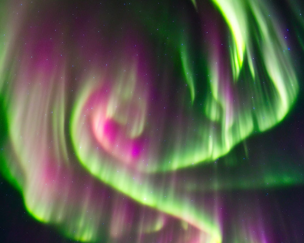Colorful Aurora Borealis Lights in Green and Pink Swirls