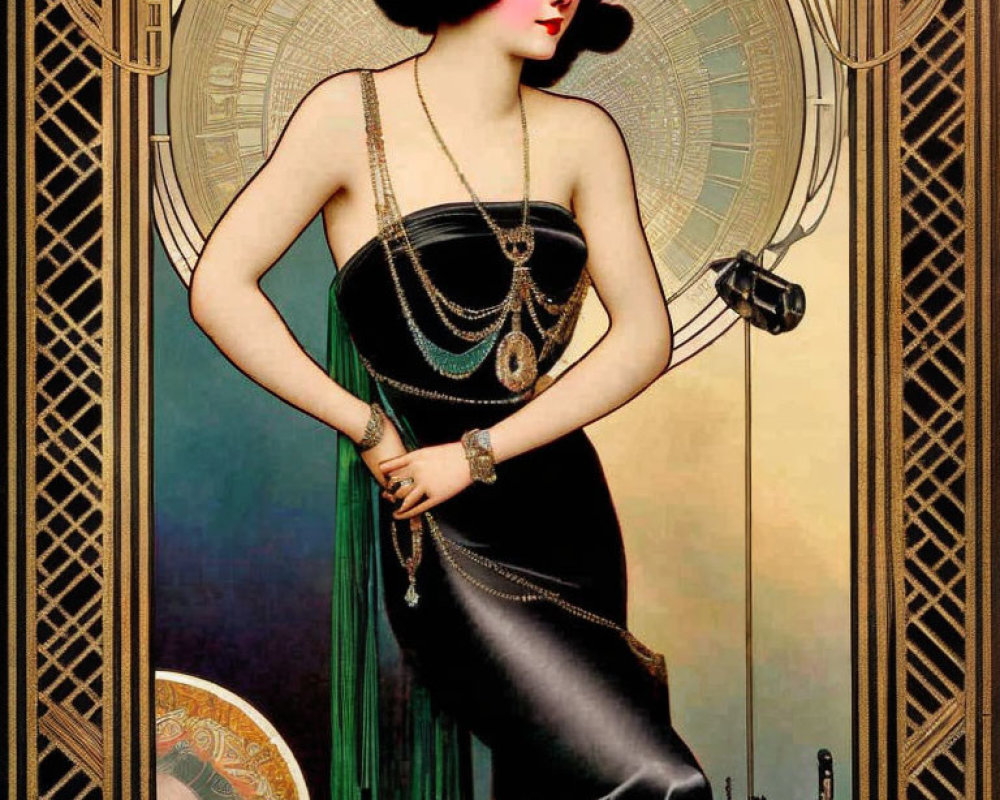 Vintage Art Deco Woman Illustration in Flapper Dress