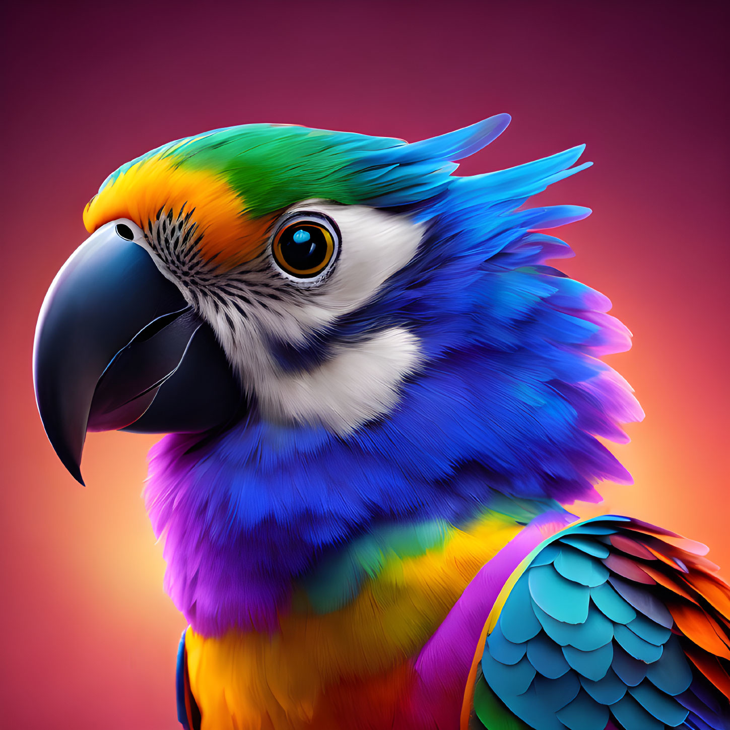 Colorful Macaw Parrot Illustration on Pink Background