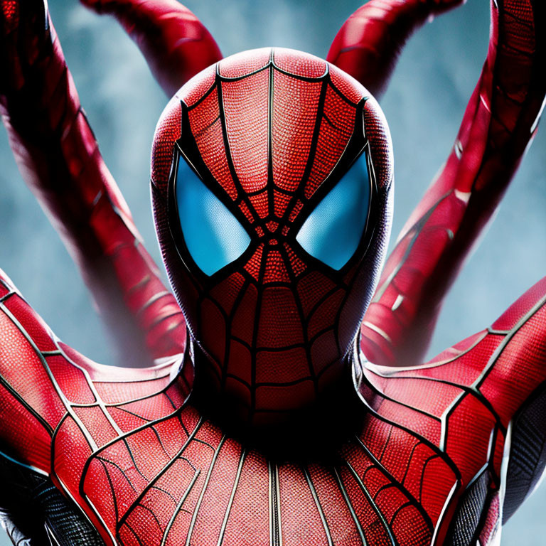 Detailed Spider-Man Costume Close-Up with Red and Black Suit