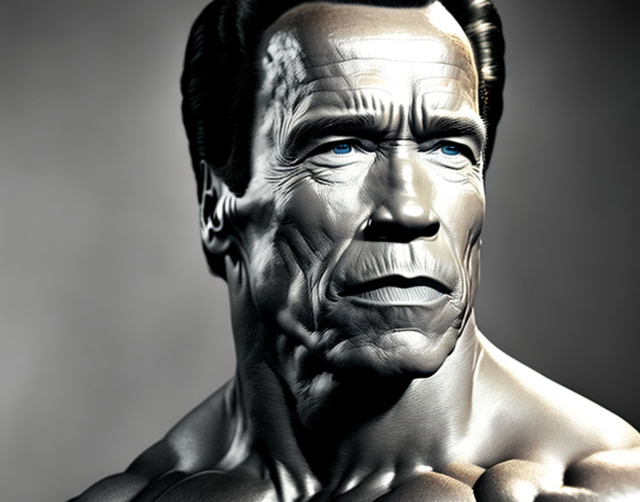 Muscular Male Figure 3D Rendering with Determined Expression