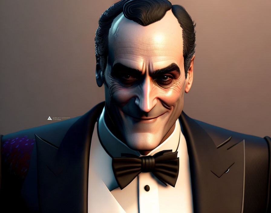 Man in tuxedo with wide smile: Stylized 3D illustration