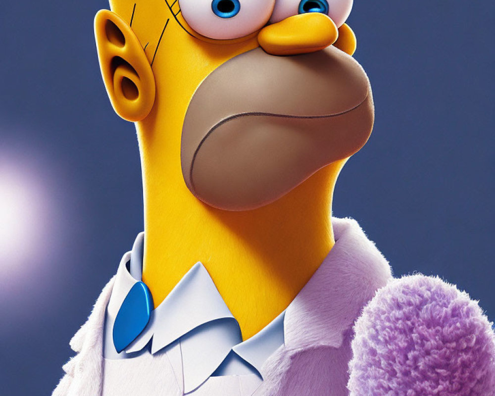 Detailed Close-Up Illustration of Puzzled Homer Simpson in White Polo Shirt and Blue Shades