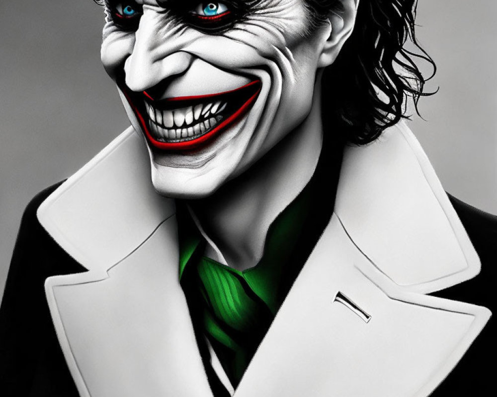 Sinister Joker illustration in black suit with wide grin