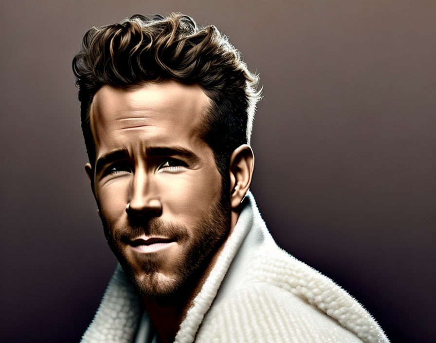 Stylized digital portrait of a man with well-groomed hair and beard in white coat on