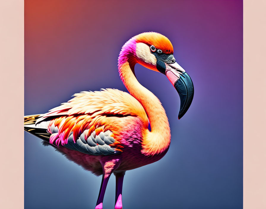 Colorful Flamingo on Purple-Pink Background