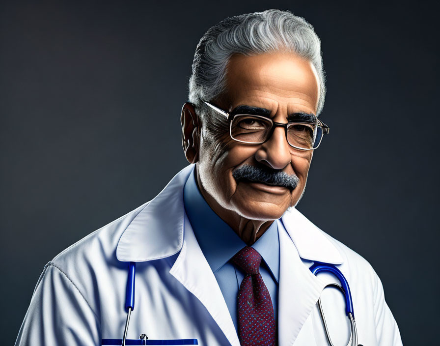 Elderly Male Physician in White Lab Coat and Stethoscope