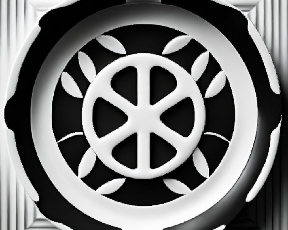 Symmetrical Black and White Design with Central Circle and Cross