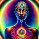 Colorful Psychedelic Art: Person Meditating with Glowing Aura