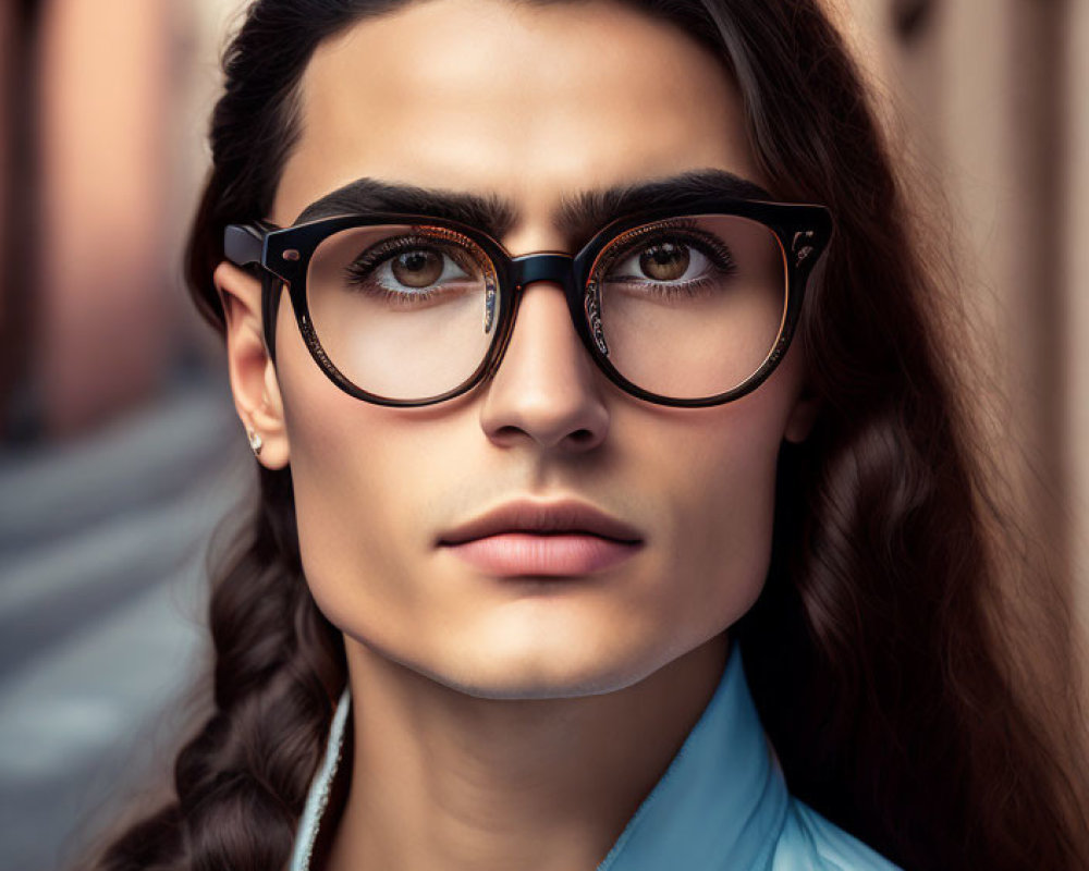 Woman in Thick-Framed Glasses and Braided Hair Looking Up in City Alley