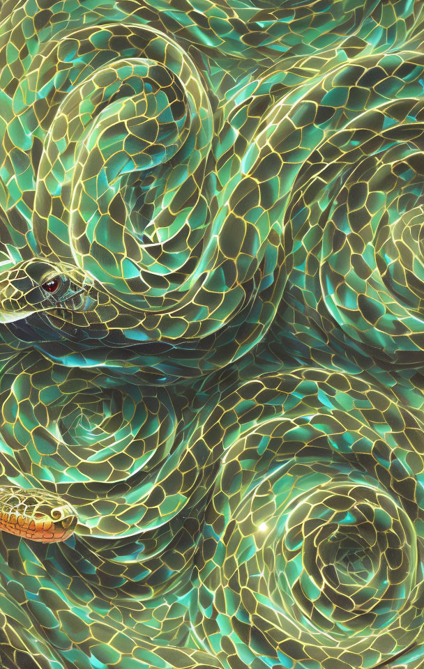 Iridescent Snake Fractal Art with Intertwined Pattern