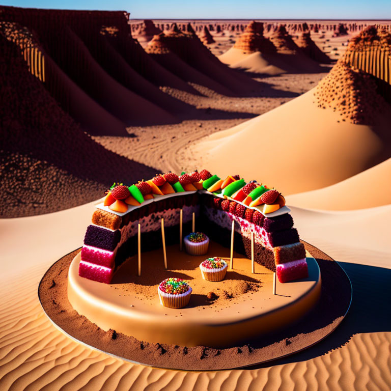 Kebab Cake in Vast Desert Landscape