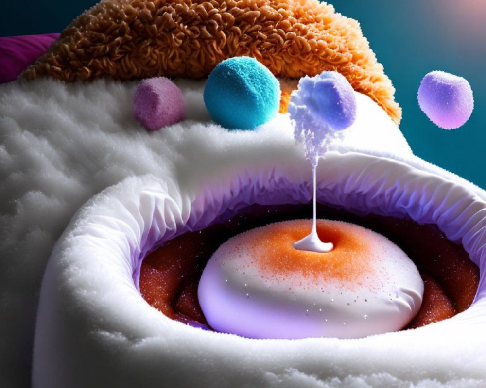 Vibrant artistic representation of a cell in a fluffy biological setting