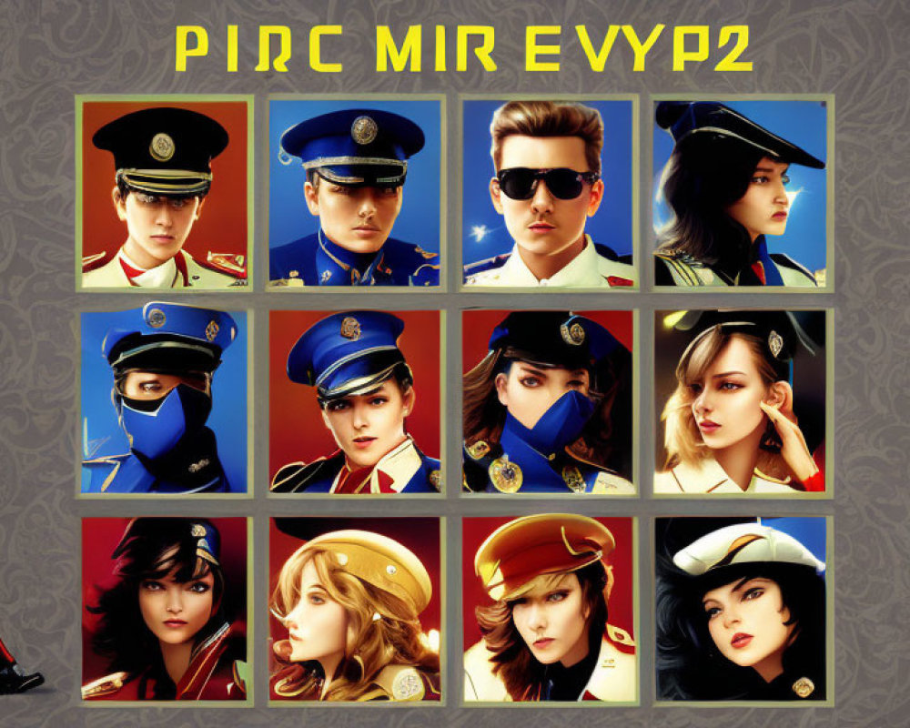 Stylized portrait collage of diverse police characters in uniforms with mirrored text "POLICE SIM 202
