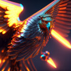 Metallic Eagle Digital Artwork with Glowing Edges and Neon Lights