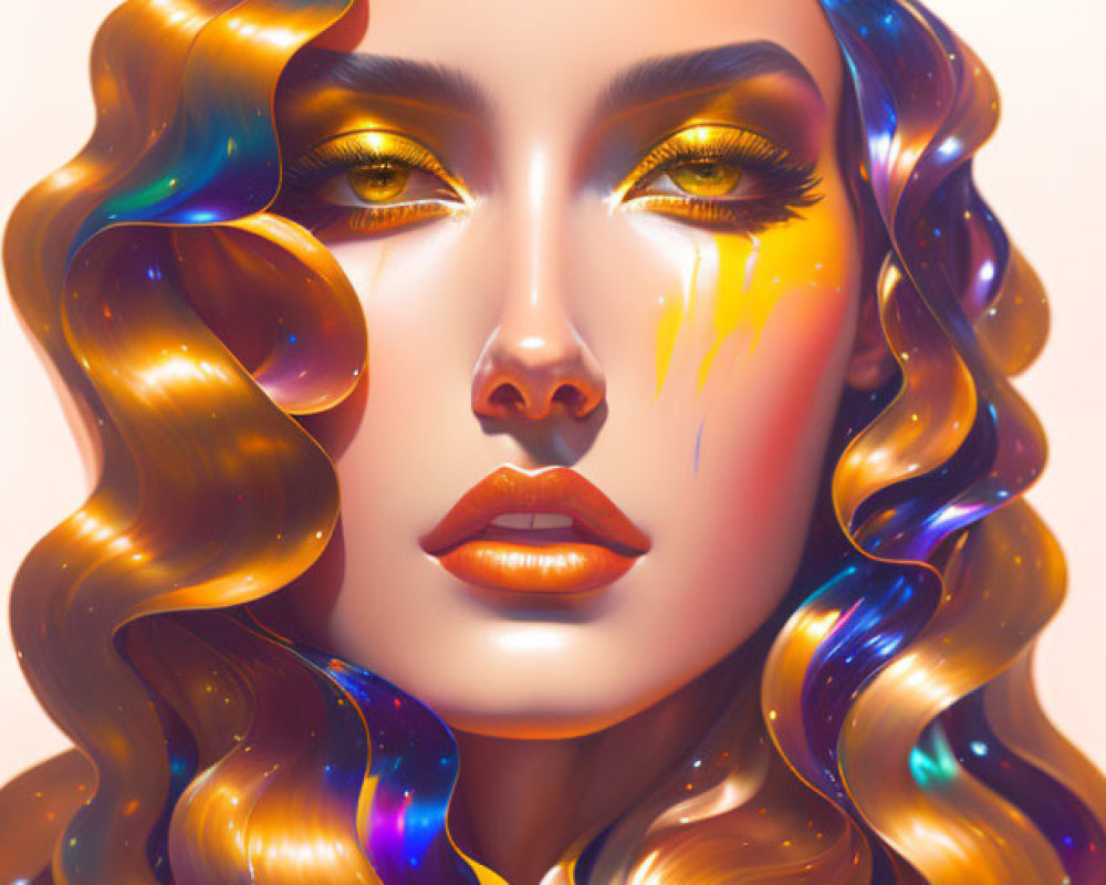 Vibrant digital artwork featuring woman with voluminous curls